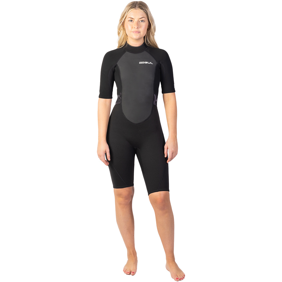 2025 Gul Womens Response 3/2mm Back Zip Shorty Wetsuit RE3318-C1 - Black